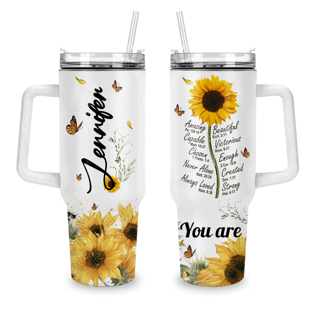 Sunflower You Are - 40 Oz Tumbler With Handle - Personalized Stainless Steel Tumbler