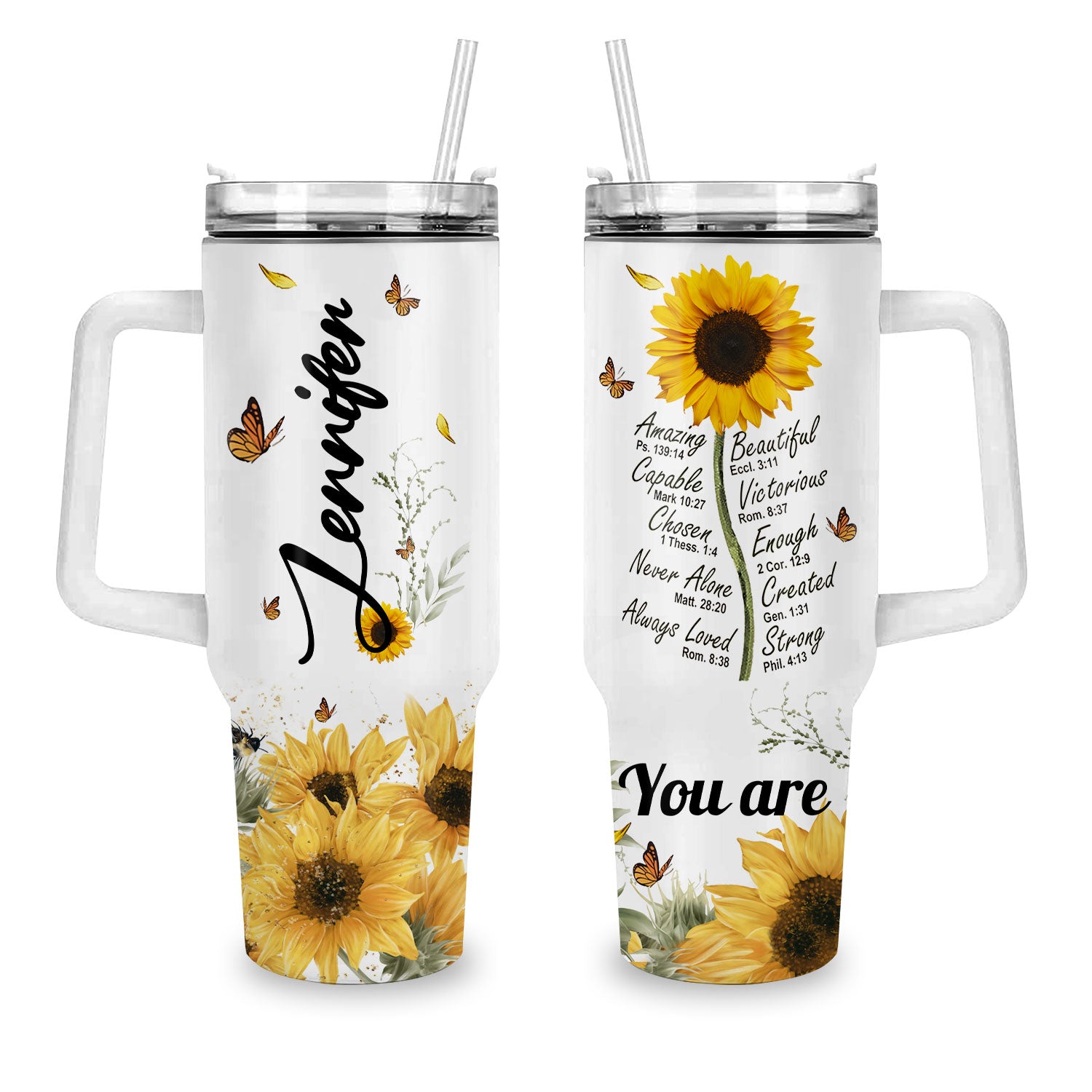 Sunflower You Are - 40 Oz Tumbler With Handle - Personalized Stainless Steel Tumbler