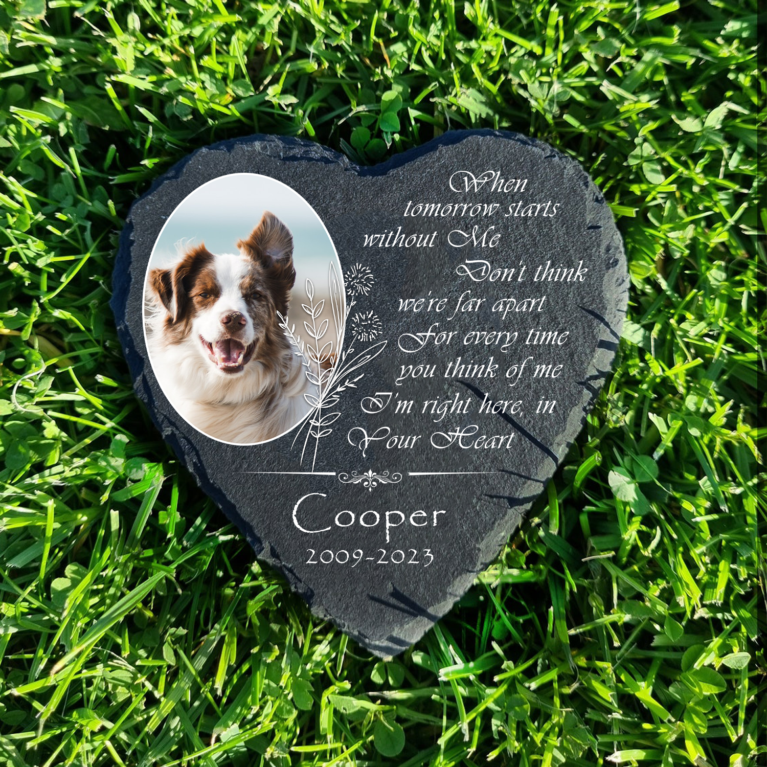 Vintage Flower Dog Photo When Tomorrow Starts Custom Dog Memorial Stone, Pet Memorial Gifts - Personalized Custom Memorial Tomstone