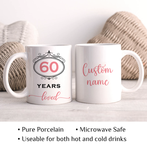 Black Pink Glitter 60th Birthday 60 Years Loved Custom Gifts Mug - Personalized Mug