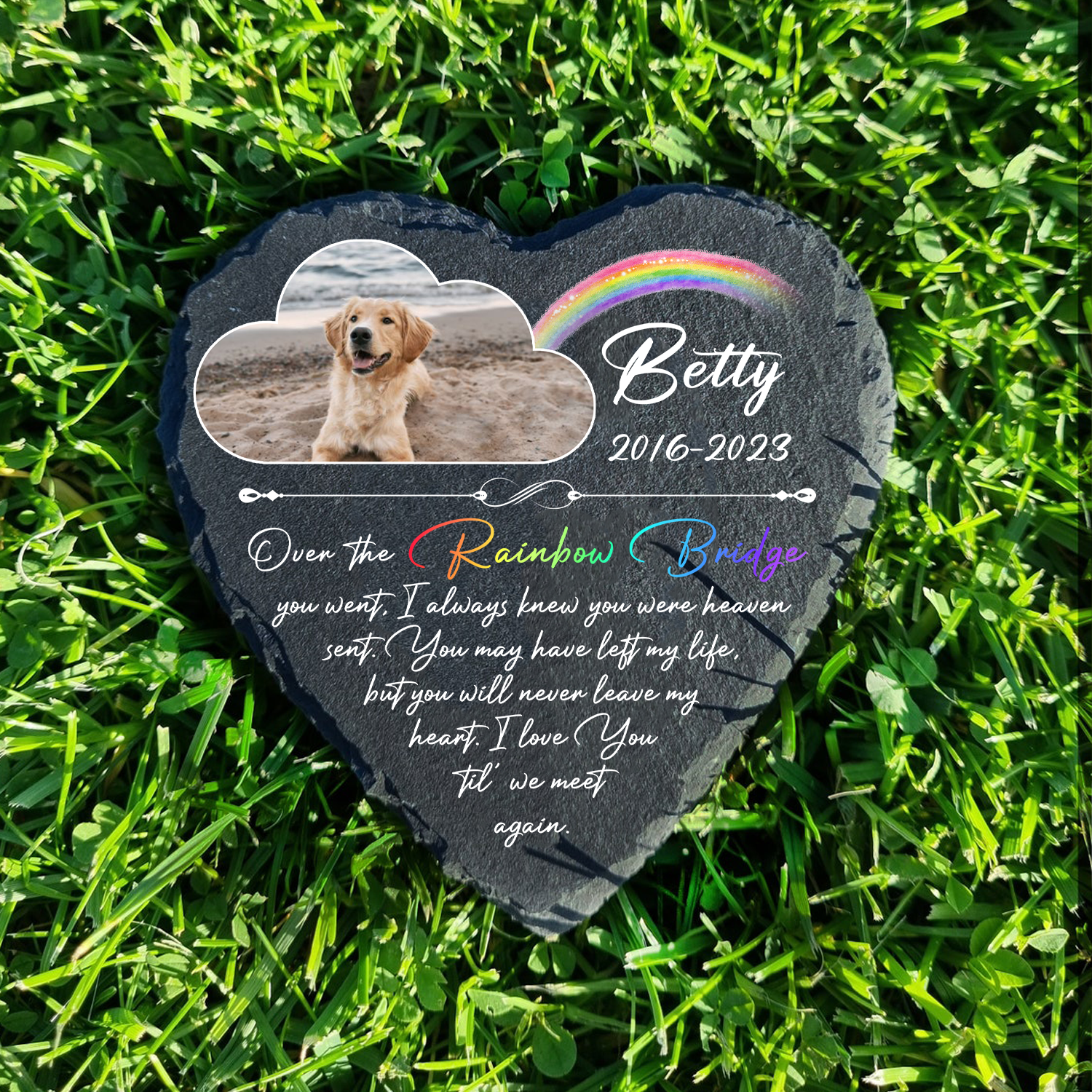 Rainbow Dog Photo Until We Meet Again Custom Dog Memorial Stone, Pet Memorial Gifts - Personalized Custom Memorial Tomstone