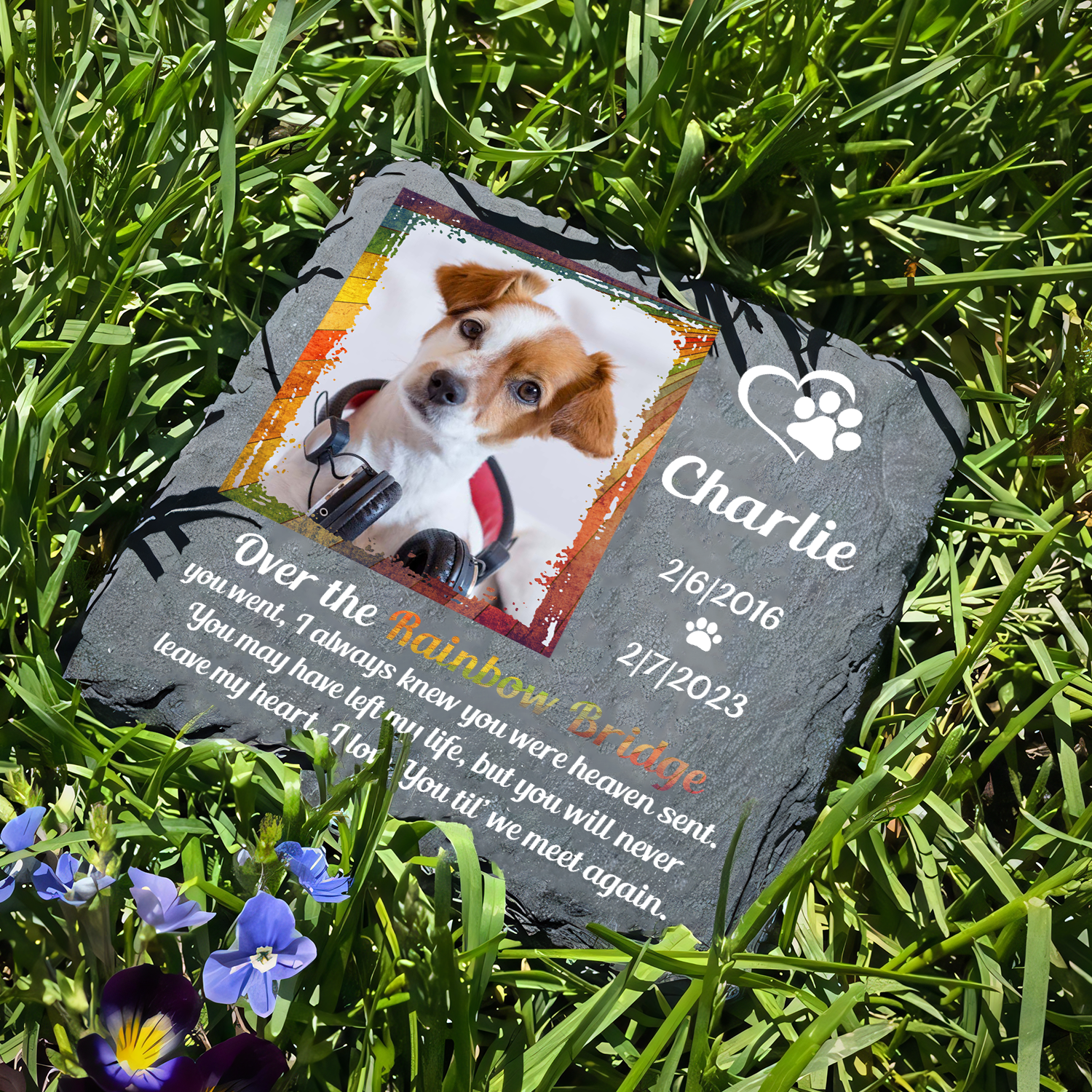 Vintage Rainbow Frame Pet Photo I Love You Til' We Meet Again Custom Dog Memorial Stone, Pet Memorial Gifts - Personalized Custom Memorial Tomstone