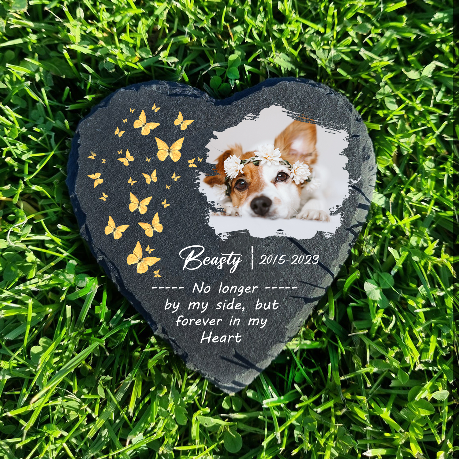Dog Photo Butterfly Custom Dog Memorial Stone, Pet Memorial Gifts - Personalized Custom Memorial Tomstone
