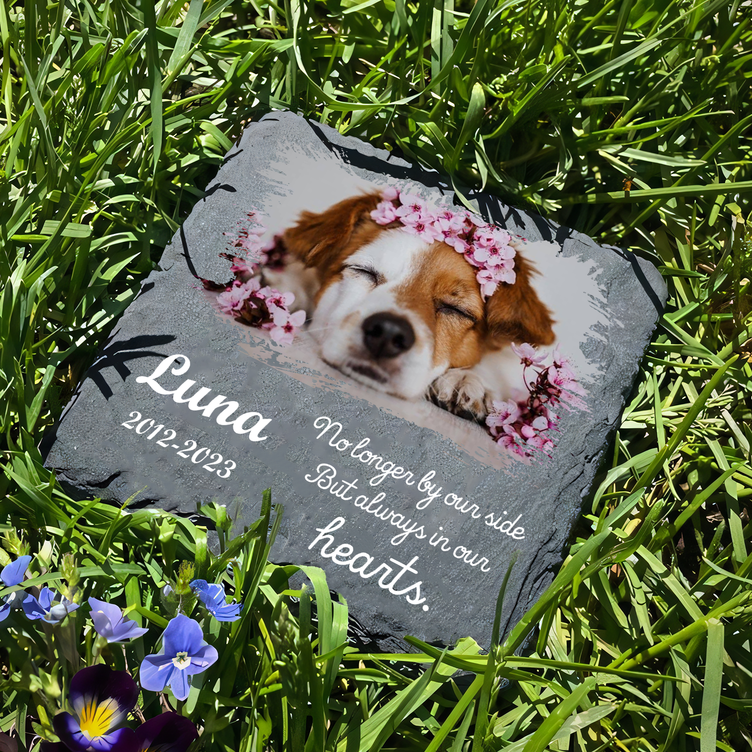 Custom Pet Photo No Longer By Our Side Custom Dog Memorial Stone, Pet Memorial Gifts - Personalized Custom Memorial Tomstone