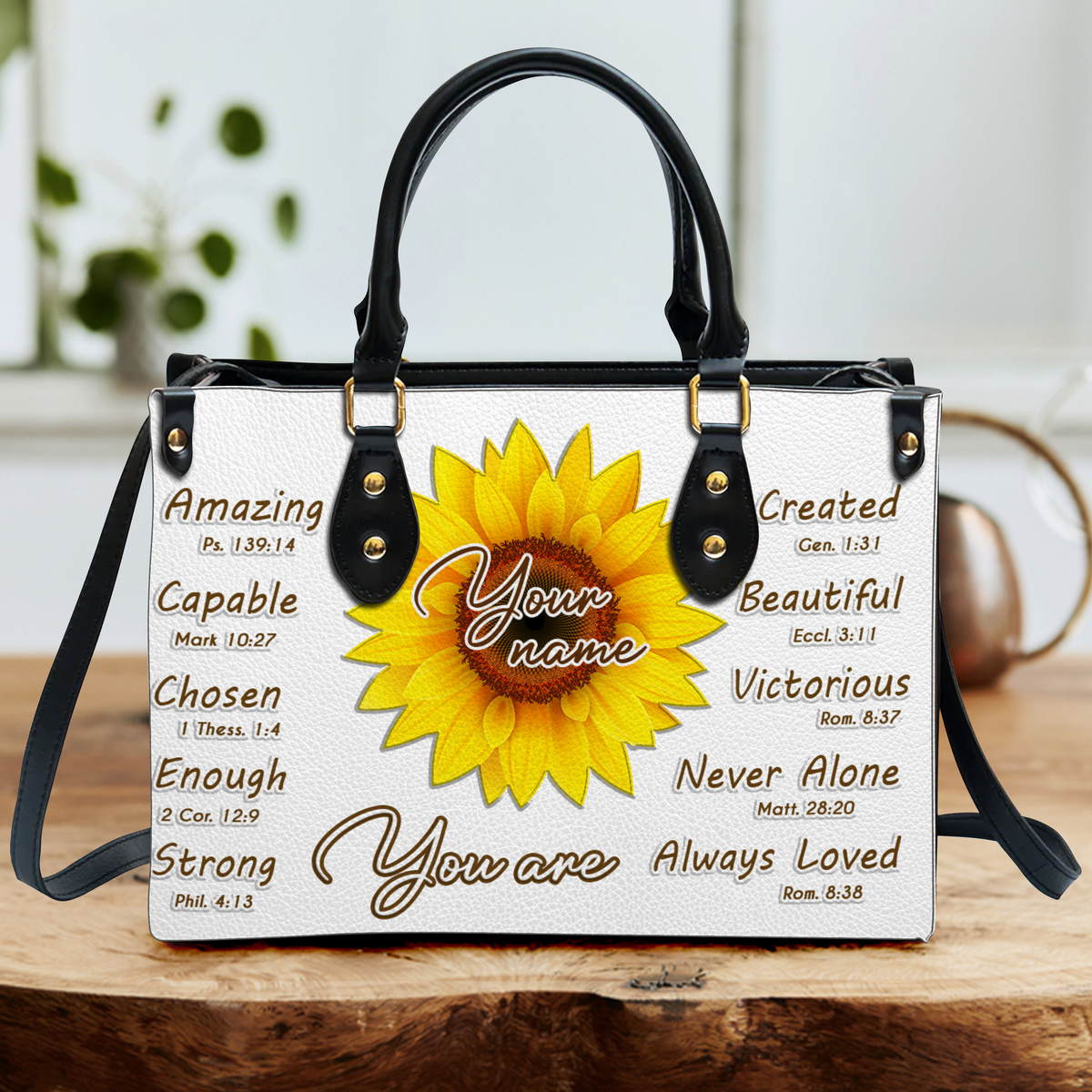 Sunflower Identity In Christ You Are - Personalized Custom Leather Bag