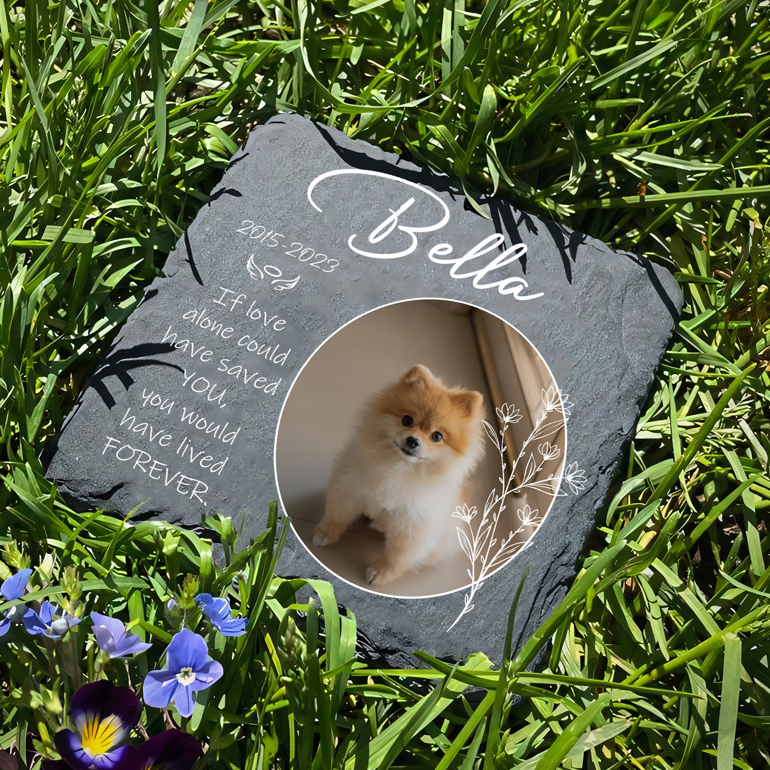 Vintage Wildflower If Love Could Have Saved You Custom Dog Memorial Stone, Pet Memorial Gifts - Personalized Custom Memorial Tomstone