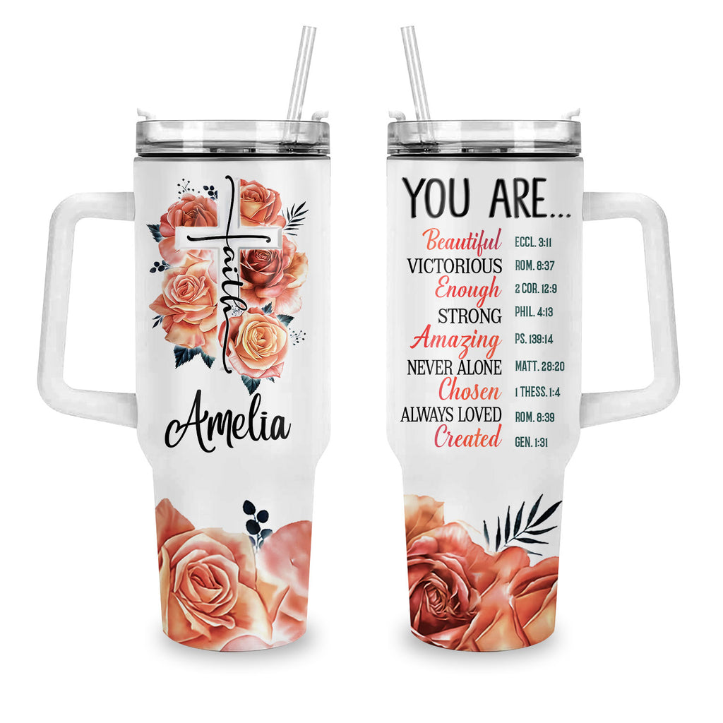 Rose Cross You Are - 40 Oz Tumbler With Handle - Personalized Stainless Steel Tumbler