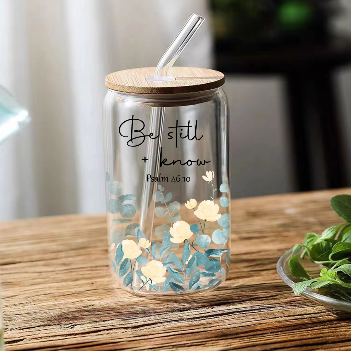 Floral Be Still Can Glass Christian Gifts for Women
