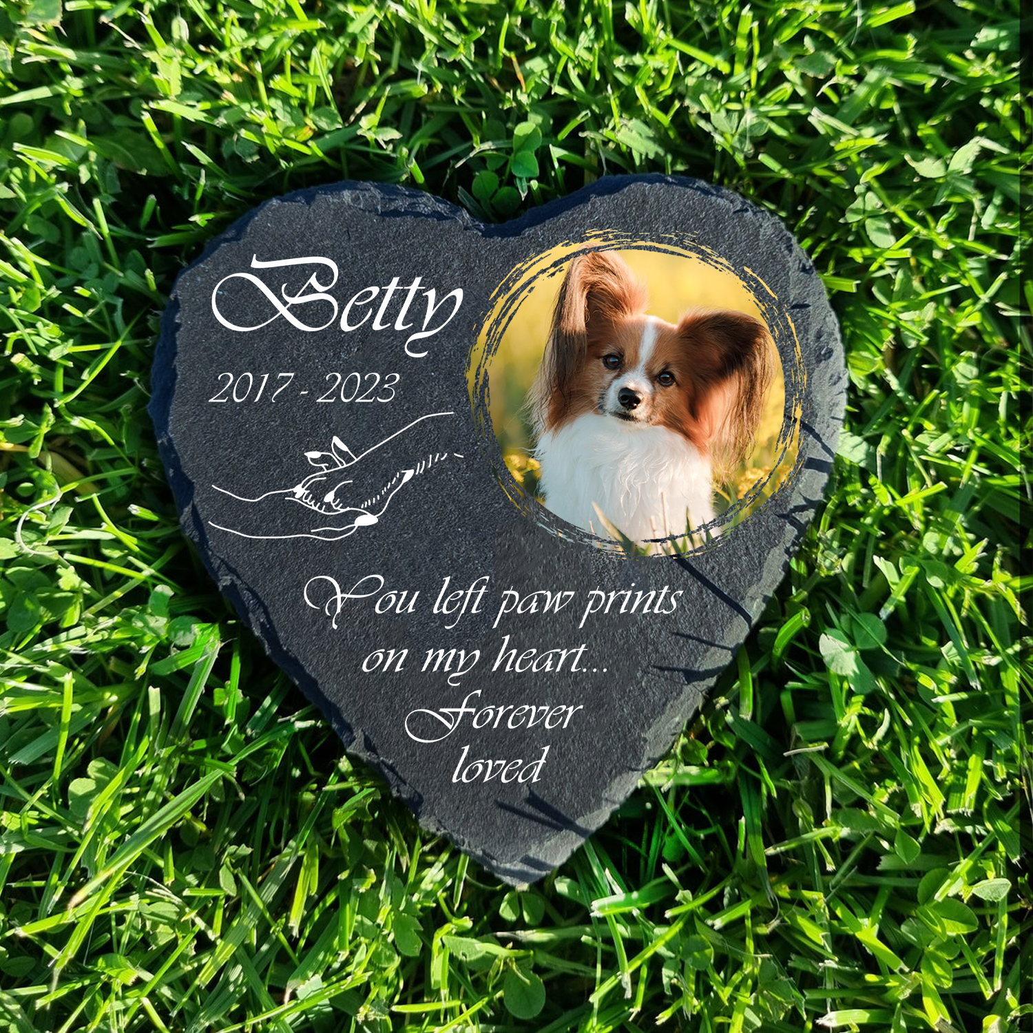 Holding Hand Dog Photo You Left Paw Prints On My Heart Custom Dog Memorial Stone, Pet Memorial Gifts - Personalized Custom Memorial Tombstone