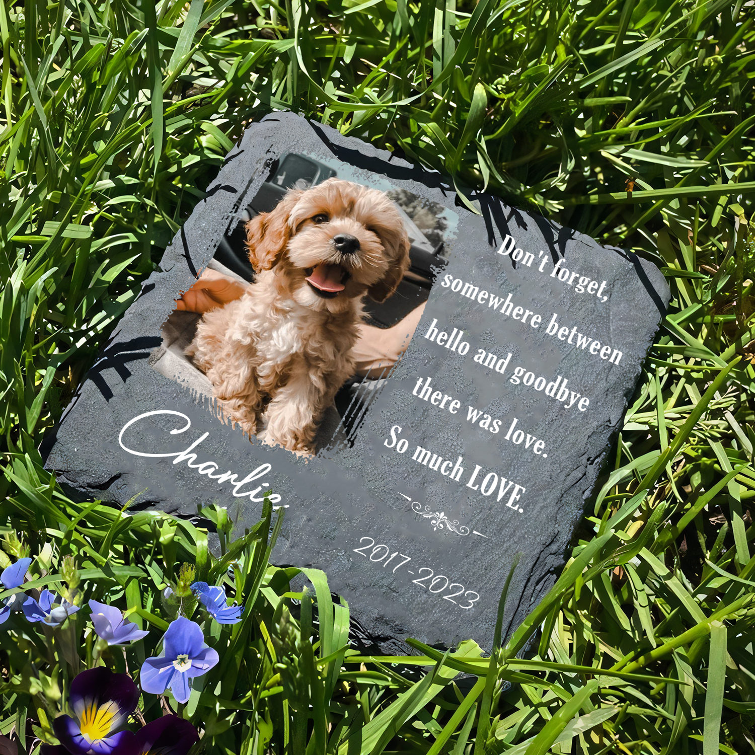 Dog Photo Don't Forget There Was Love Custom Dog Memorial Stone, Pet Memorial Gifts - Personalized Custom Memorial Tomstone