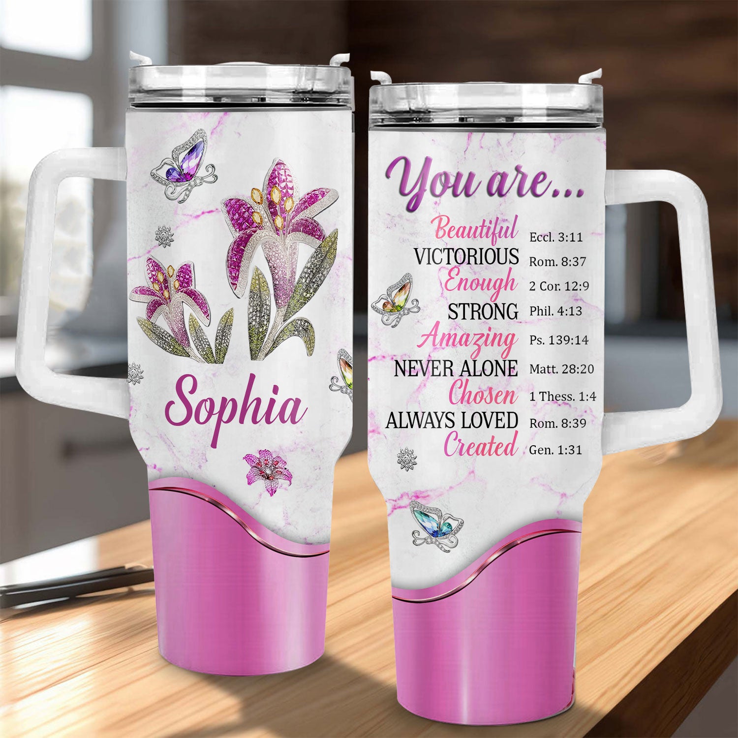 Lily flower You are - 40 Oz Tumbler With Handle - Personalized Stainless Steel Tumbler