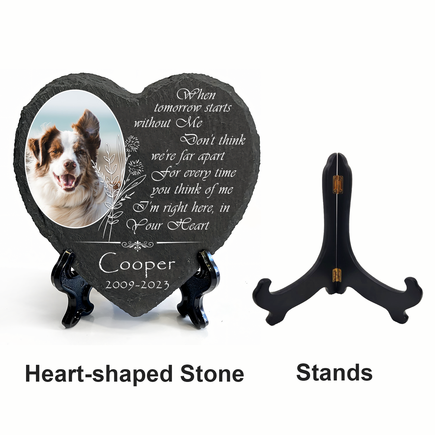 Vintage Flower Dog Photo When Tomorrow Starts Custom Dog Memorial Stone, Pet Memorial Gifts - Personalized Custom Memorial Tomstone