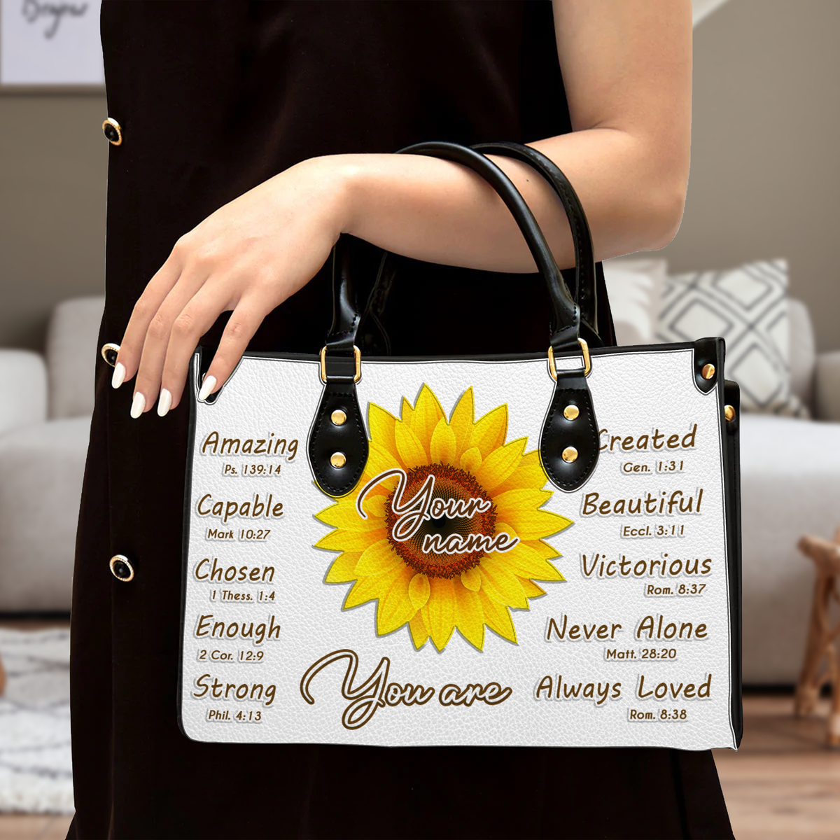 Sunflower Identity In Christ You Are - Personalized Custom Leather Bag