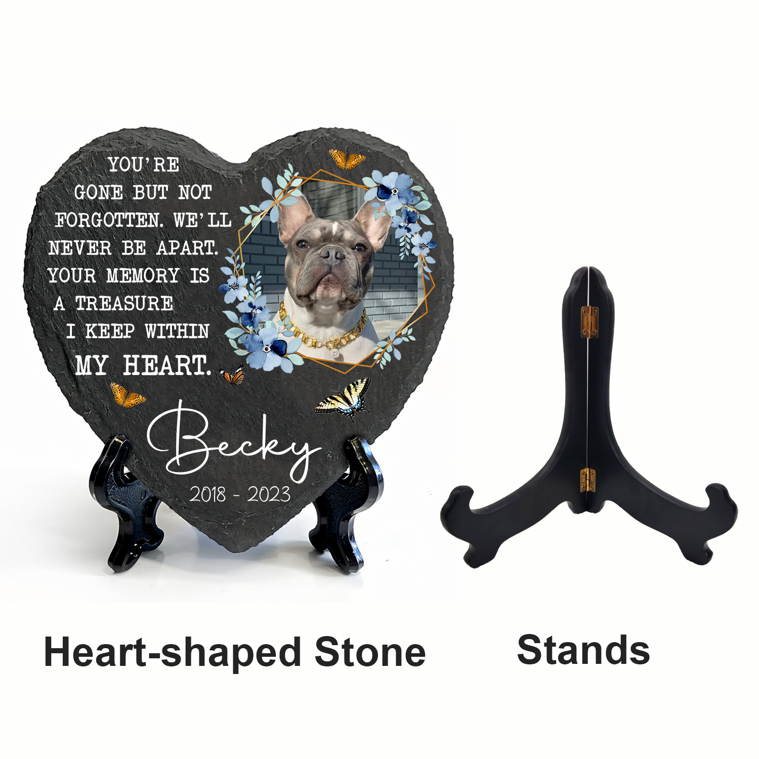 Blue Floral Butterfly Dog Photo You Are Gone But Not Forgotten Custom Dog Memorial Stone, Pet Memorial Gifts - Personalized Custom Memorial Tombstone