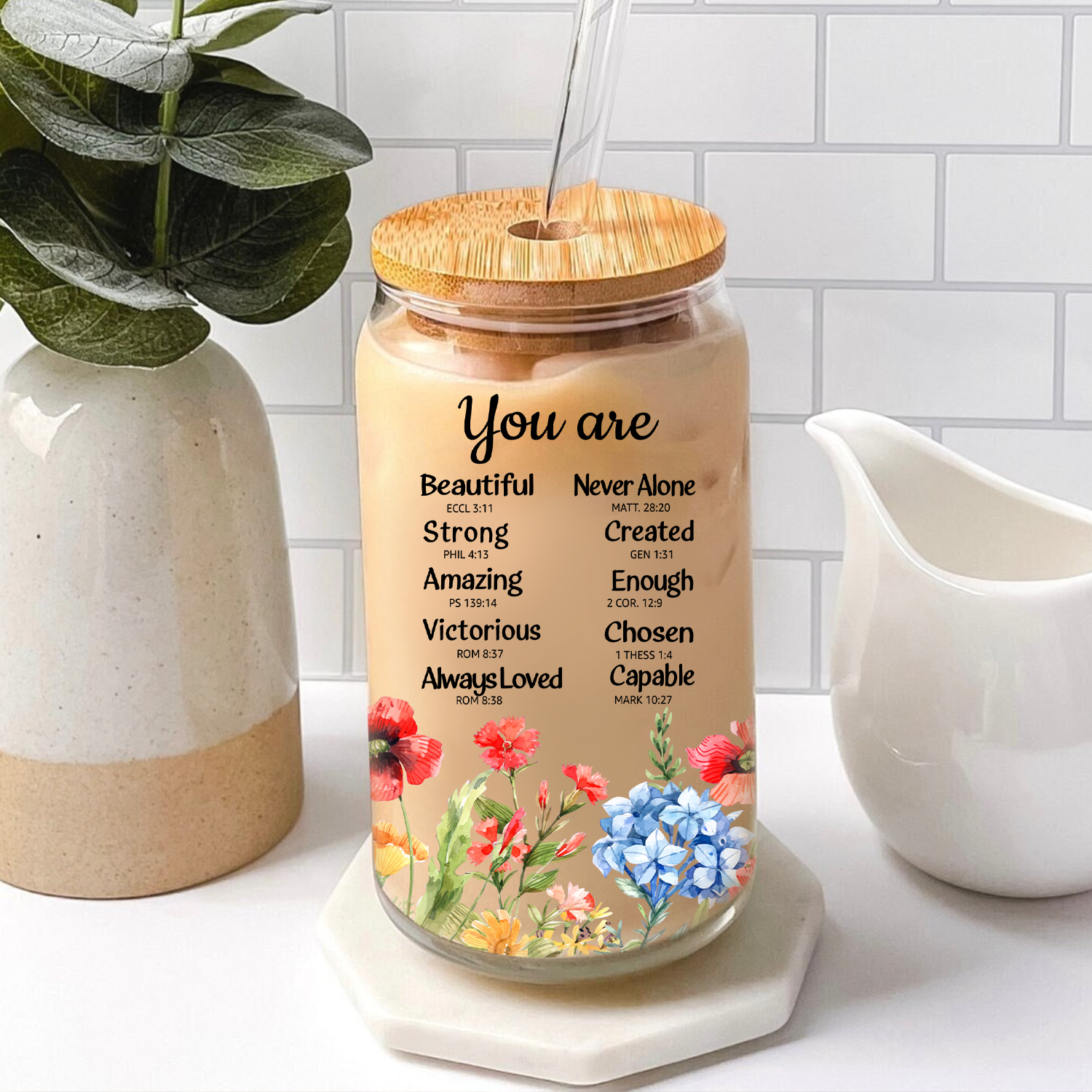 Wild FLowers You Are Can Glass Christian Gifts for Women