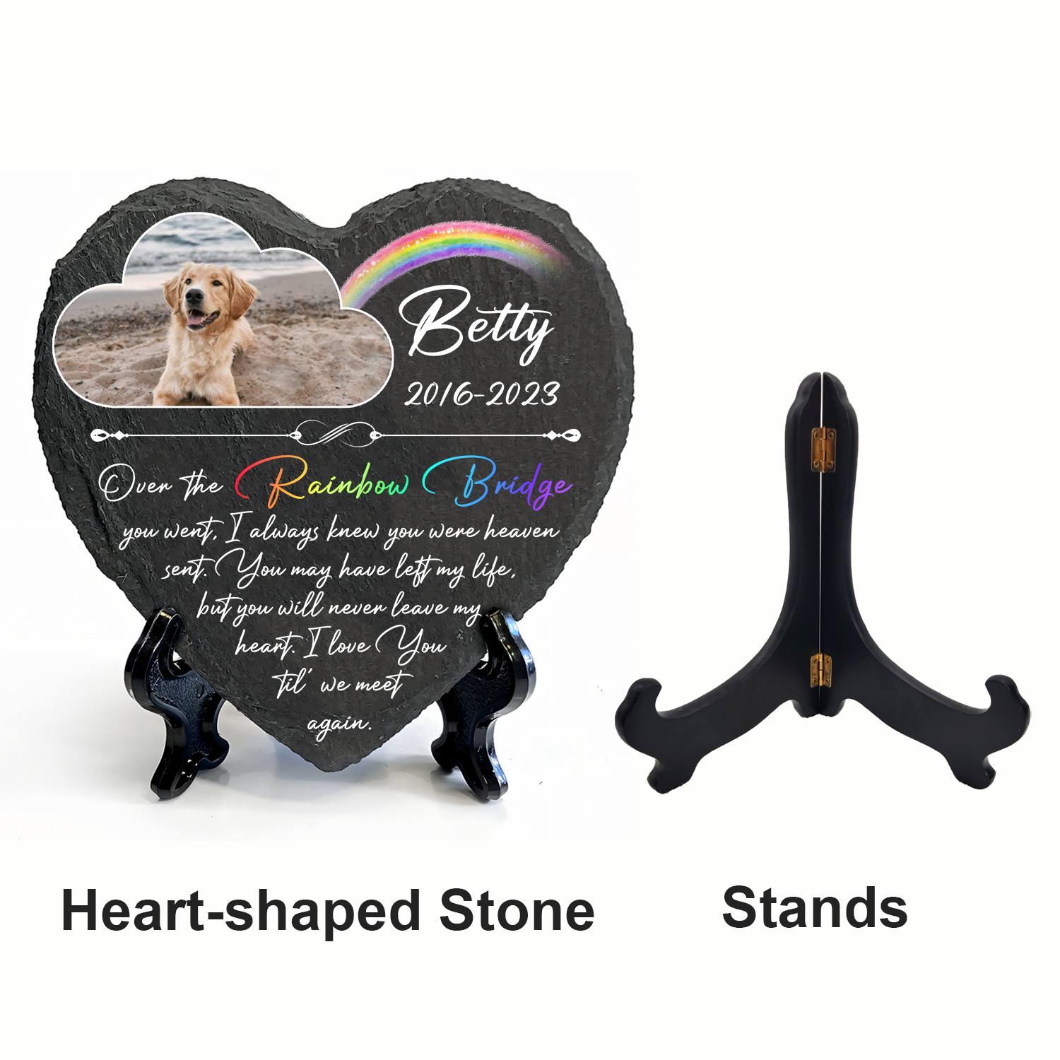 Rainbow Dog Photo Until We Meet Again Custom Dog Memorial Stone, Pet Memorial Gifts - Personalized Custom Memorial Tomstone