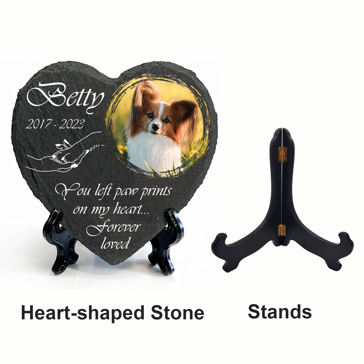 Holding Hand Dog Photo You Left Paw Prints On My Heart Custom Dog Memorial Stone, Pet Memorial Gifts - Personalized Custom Memorial Tombstone