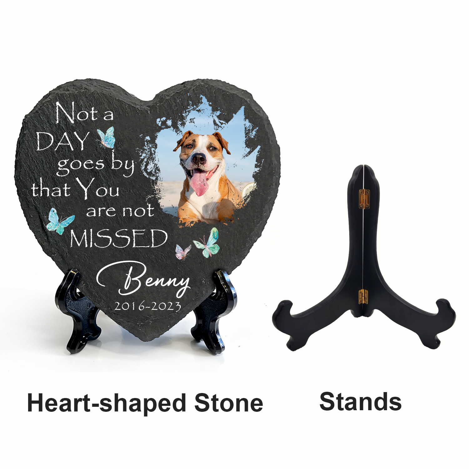 Dog Photo Blue Butterly Butterfly Custom Dog Memorial Stone, Pet Memorial Gifts - Personalized Custom Memorial Tomstone