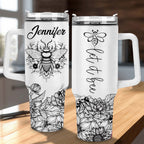 Black and White Let it bee - 40 Oz Tumbler With Handle - Personalized Stainless Steel Tumbler