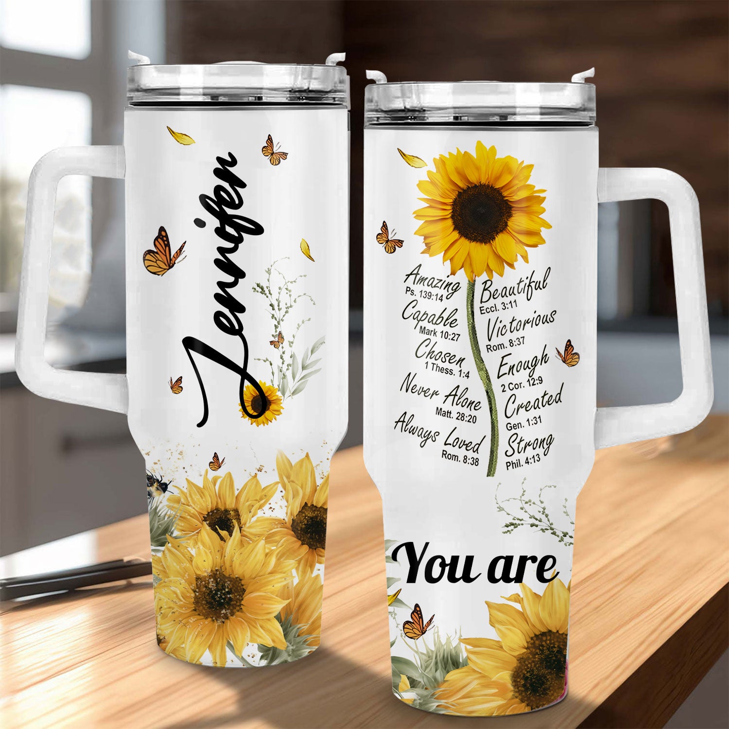 Sunflower You Are - 40 Oz Tumbler With Handle - Personalized Stainless Steel Tumbler