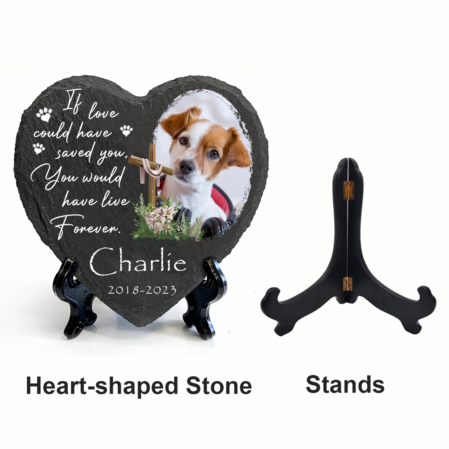Dog Photo Christ Corss Flower Custom Dog Memorial Stone, Pet Memorial Gifts - Personalized Custom Memorial Tomstone