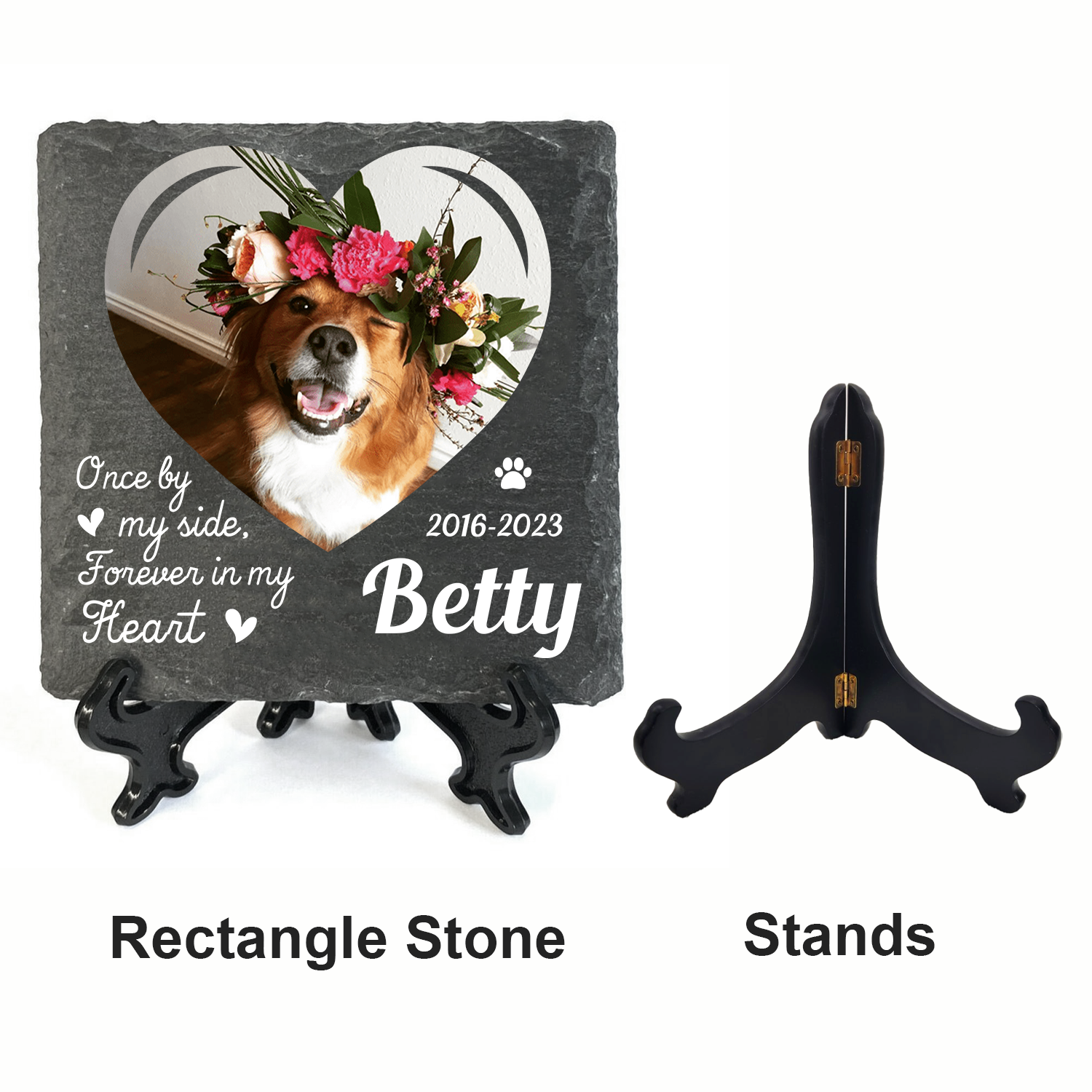 Heart Dog Photo Once By My Side Forever In My Heart Custom Dog Memorial Stone, Pet Memorial Gifts - Personalized Custom Memorial Tomstone