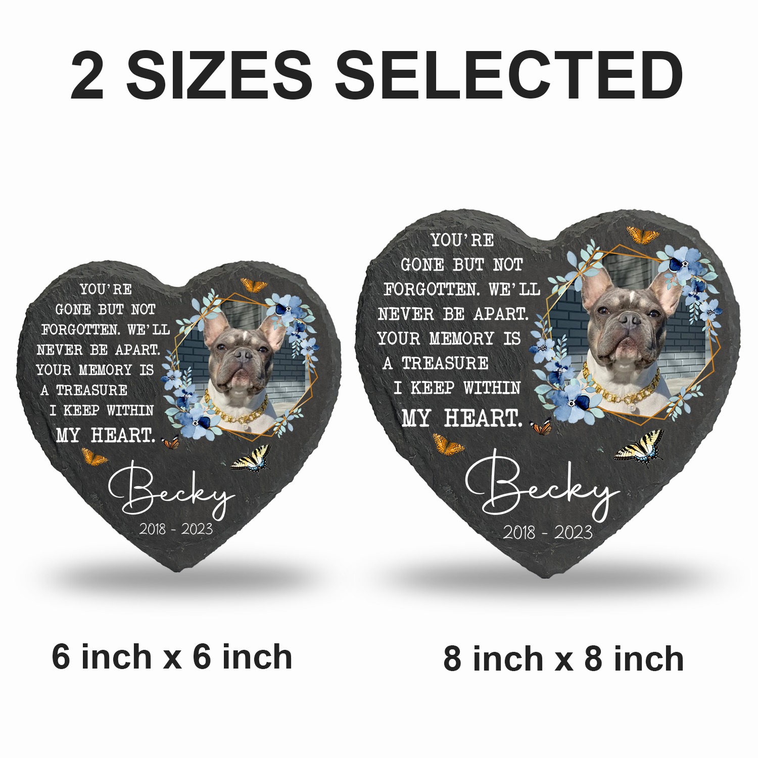Blue Floral Butterfly Dog Photo You Are Gone But Not Forgotten Custom Dog Memorial Stone, Pet Memorial Gifts - Personalized Custom Memorial Tombstone