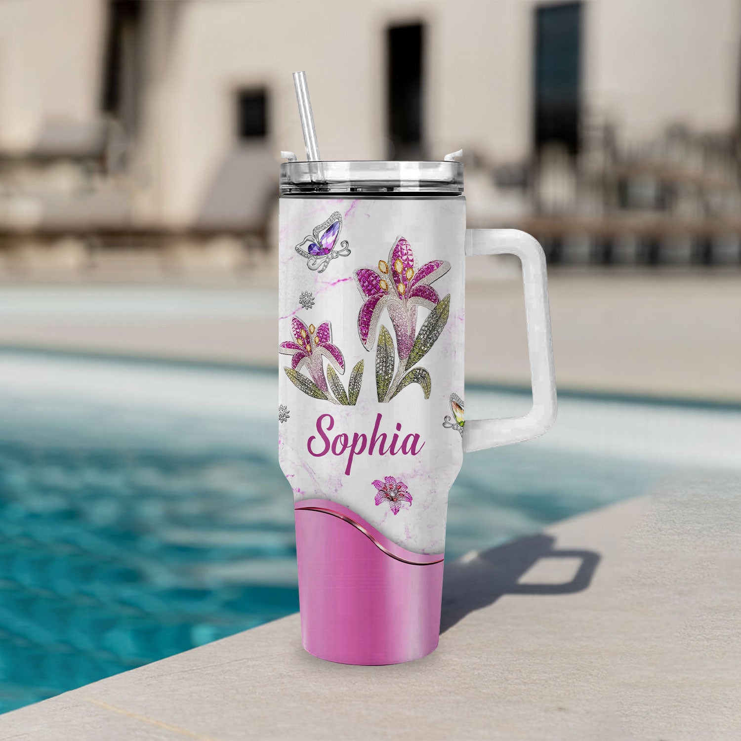 Lily flower You are - 40 Oz Tumbler With Handle - Personalized Stainless Steel Tumbler