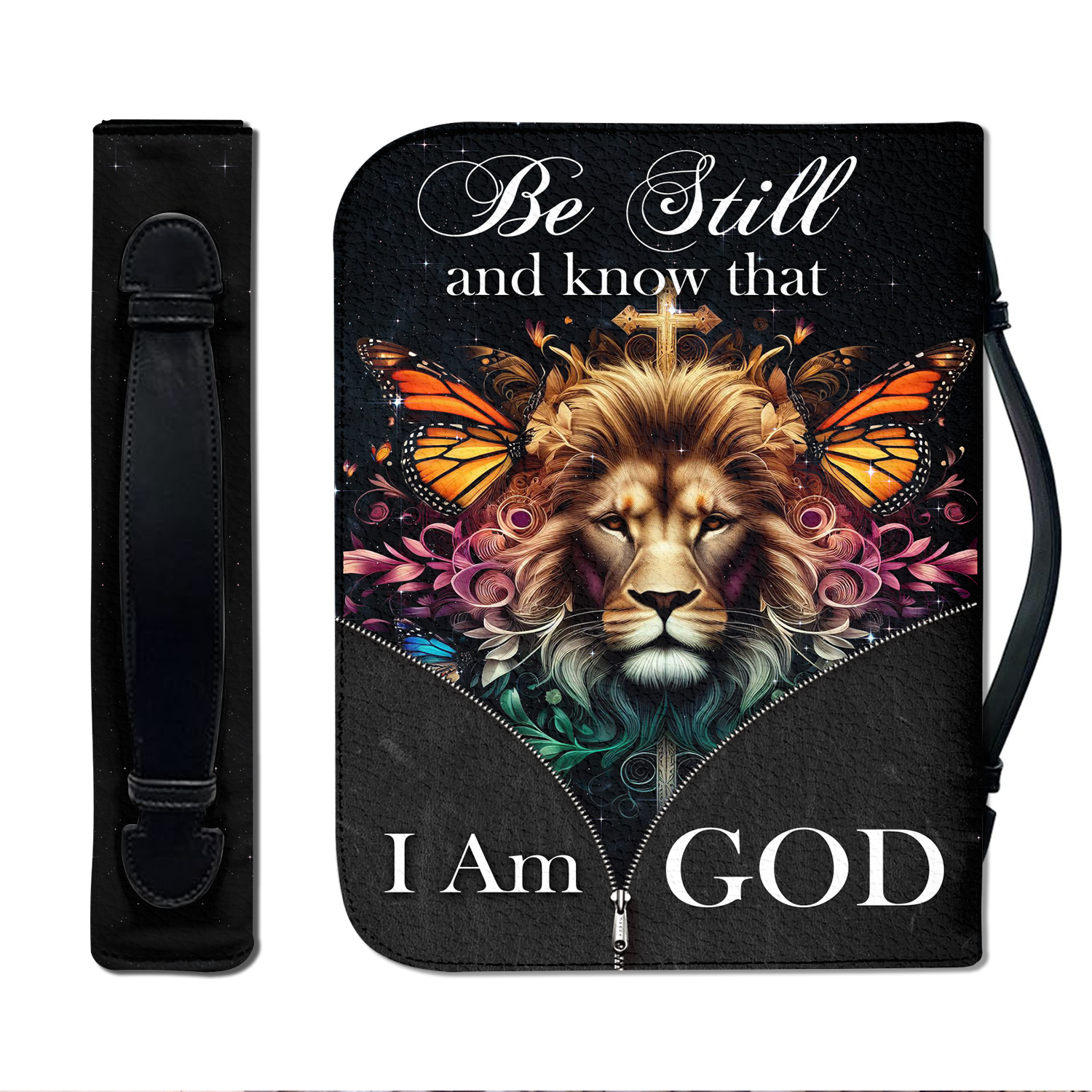 Lion Cross Butterfly Be Still Christian Personalized Bible Cover