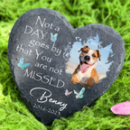 Dog Photo Blue Butterly Butterfly Custom Dog Memorial Stone, Pet Memorial Gifts - Personalized Custom Memorial Tomstone