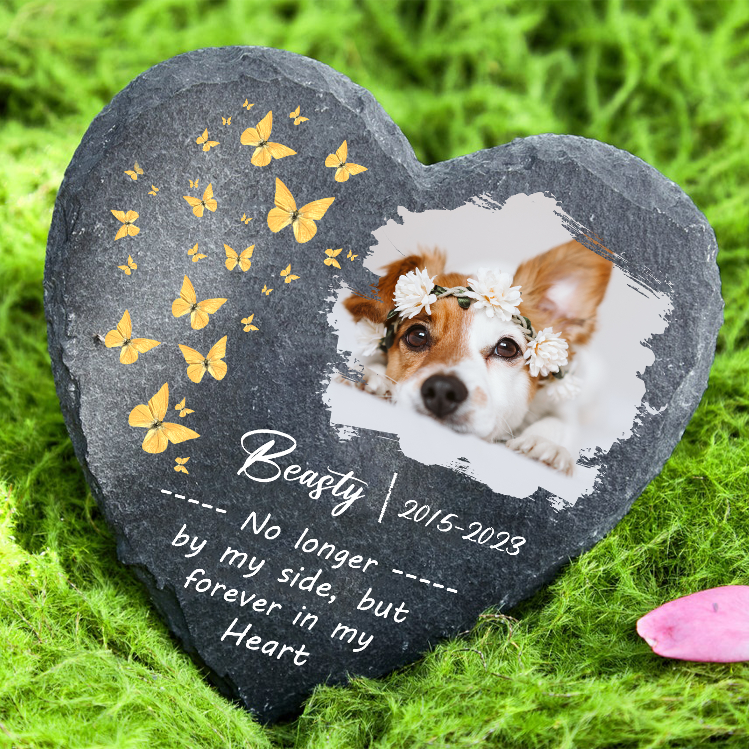Dog Photo Butterfly Custom Dog Memorial Stone, Pet Memorial Gifts - Personalized Custom Memorial Tomstone