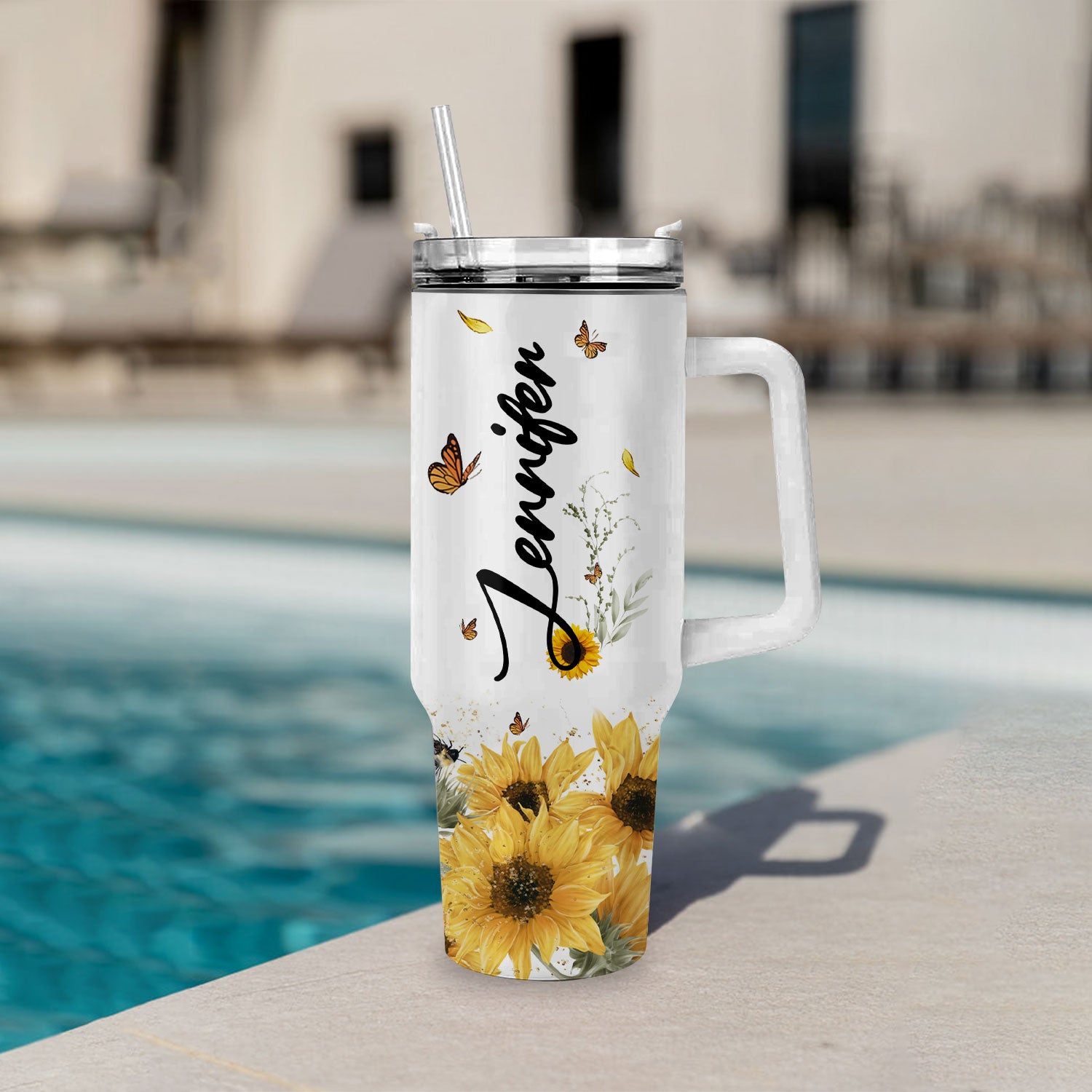 Sunflower You Are - 40 Oz Tumbler With Handle - Personalized Stainless Steel Tumbler