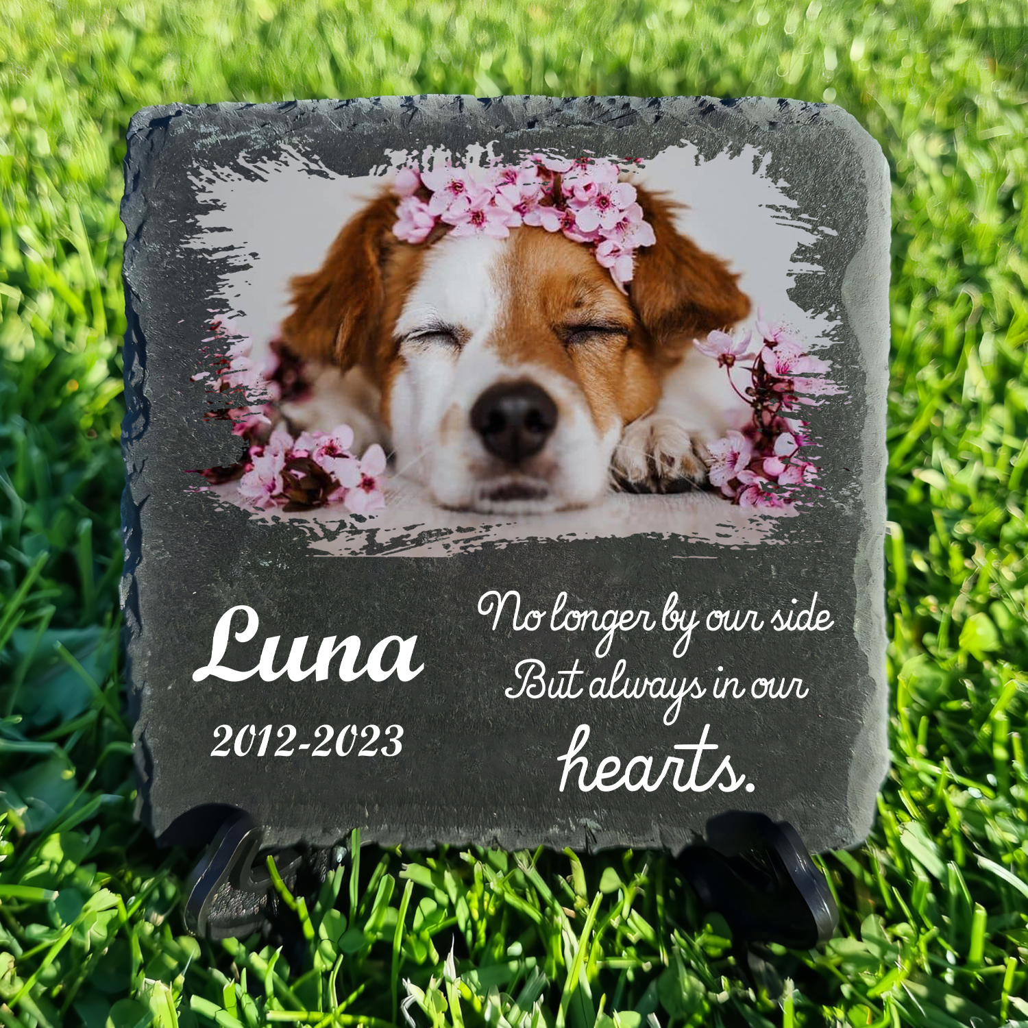 Custom Pet Photo No Longer By Our Side Custom Dog Memorial Stone, Pet Memorial Gifts - Personalized Custom Memorial Tomstone