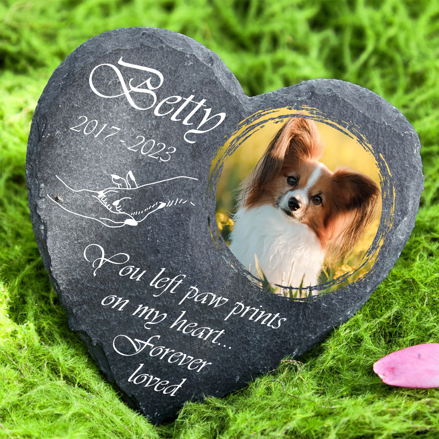 Holding Hand Dog Photo You Left Paw Prints On My Heart Custom Dog Memorial Stone, Pet Memorial Gifts - Personalized Custom Memorial Tombstone
