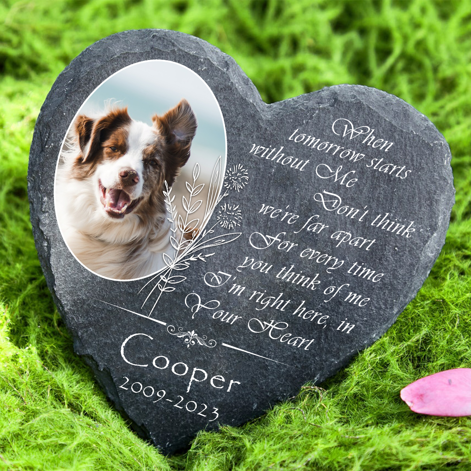 Vintage Flower Dog Photo When Tomorrow Starts Custom Dog Memorial Stone, Pet Memorial Gifts - Personalized Custom Memorial Tomstone