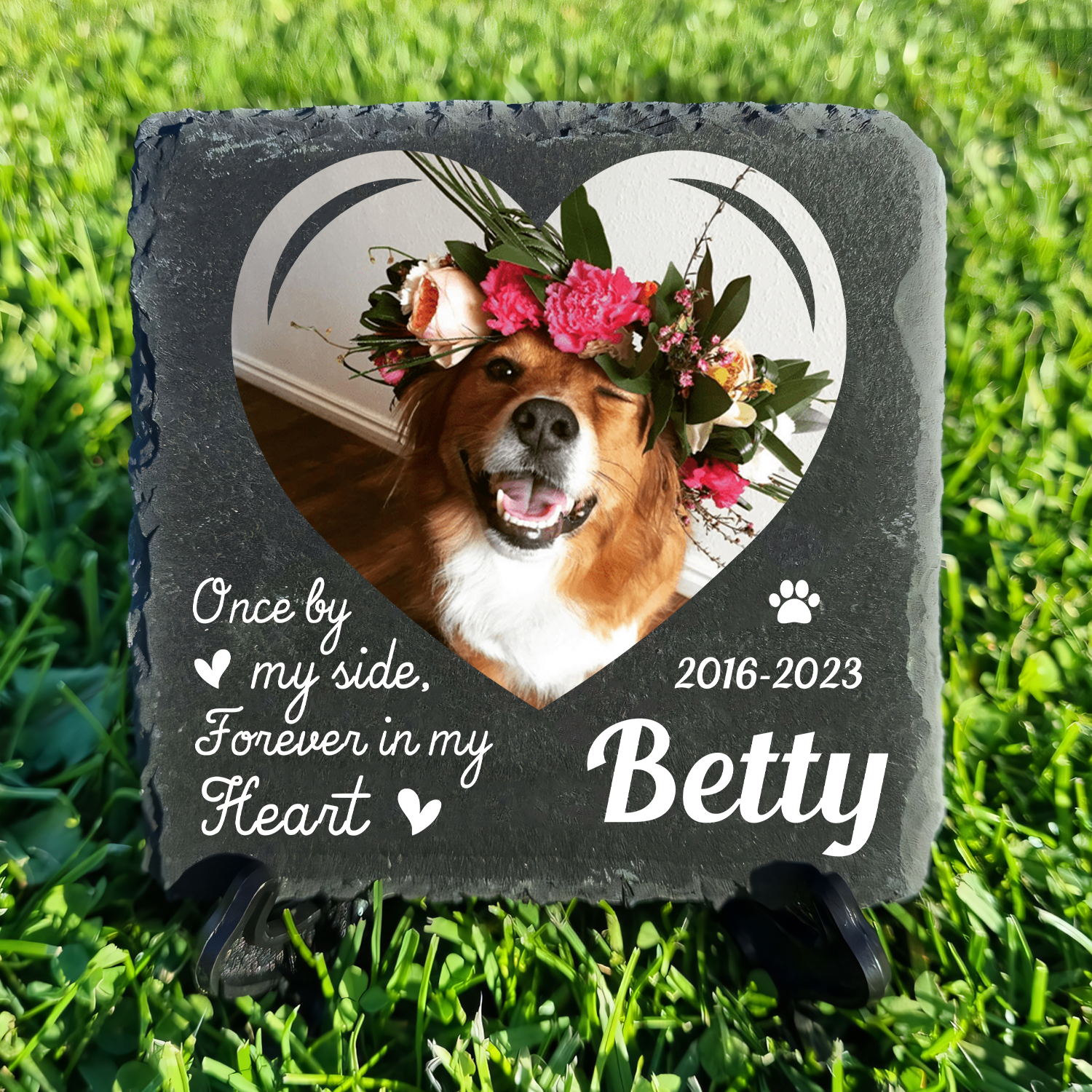 Heart Dog Photo Once By My Side Forever In My Heart Custom Dog Memorial Stone, Pet Memorial Gifts - Personalized Custom Memorial Tomstone