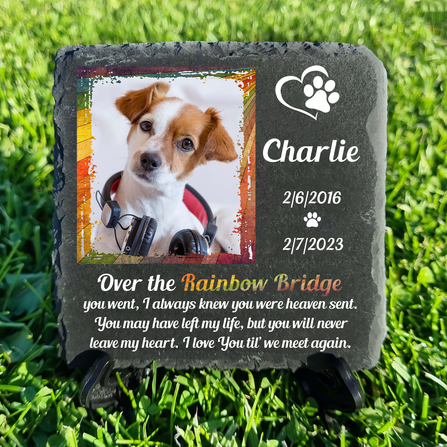 Vintage Rainbow Frame Pet Photo I Love You Til' We Meet Again Custom Dog Memorial Stone, Pet Memorial Gifts - Personalized Custom Memorial Tomstone