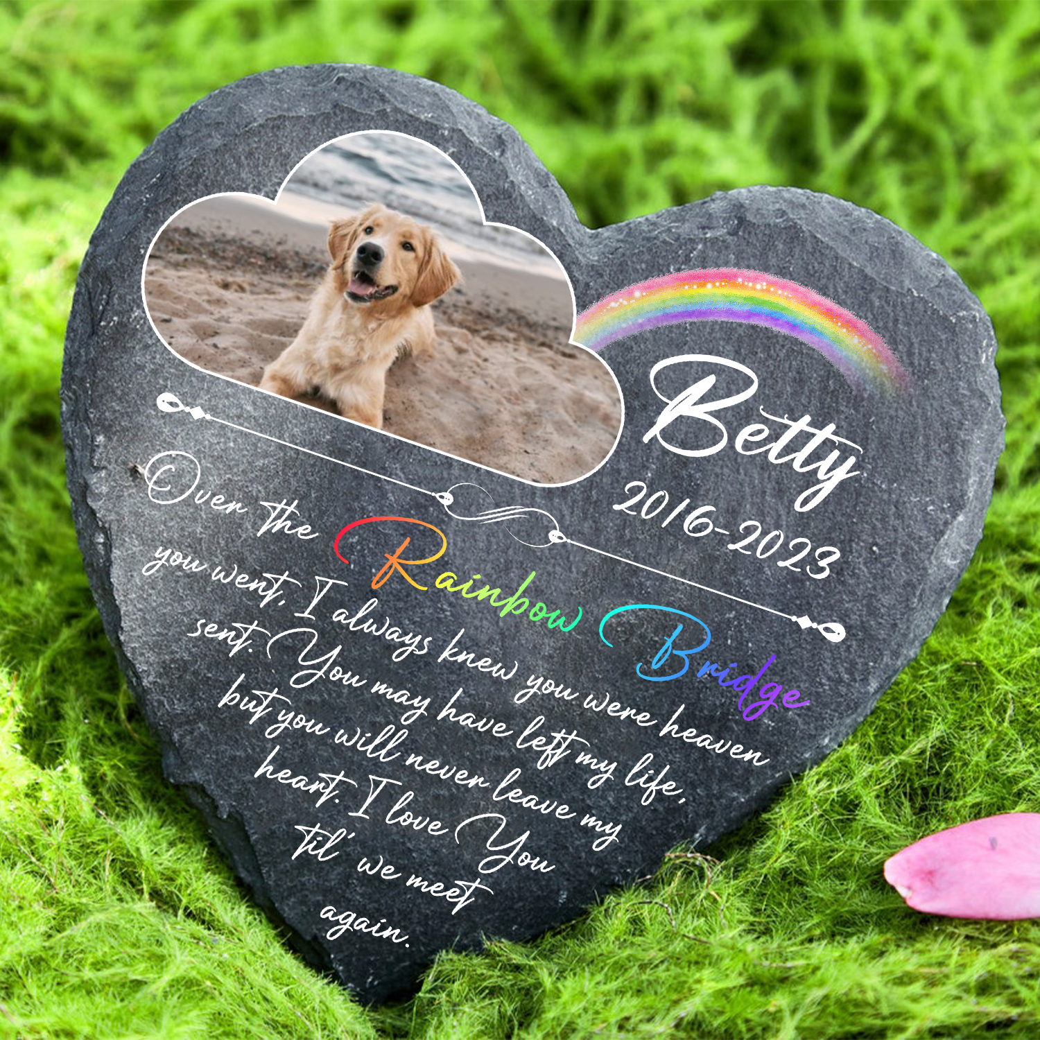 Rainbow Dog Photo Until We Meet Again Custom Dog Memorial Stone, Pet Memorial Gifts - Personalized Custom Memorial Tomstone