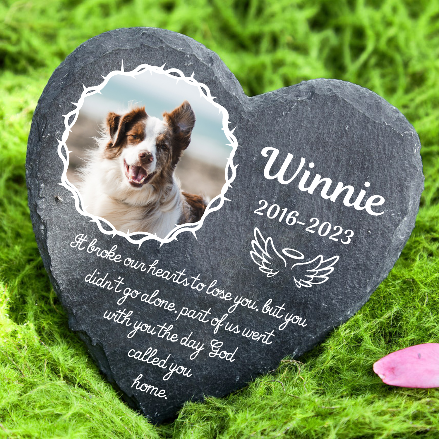 Crown Of Thorns It Broke Our Heart To Lose You Custom Dog Memorial Stone, Pet Memorial Gifts - Personalized Custom Memorial Tombstone