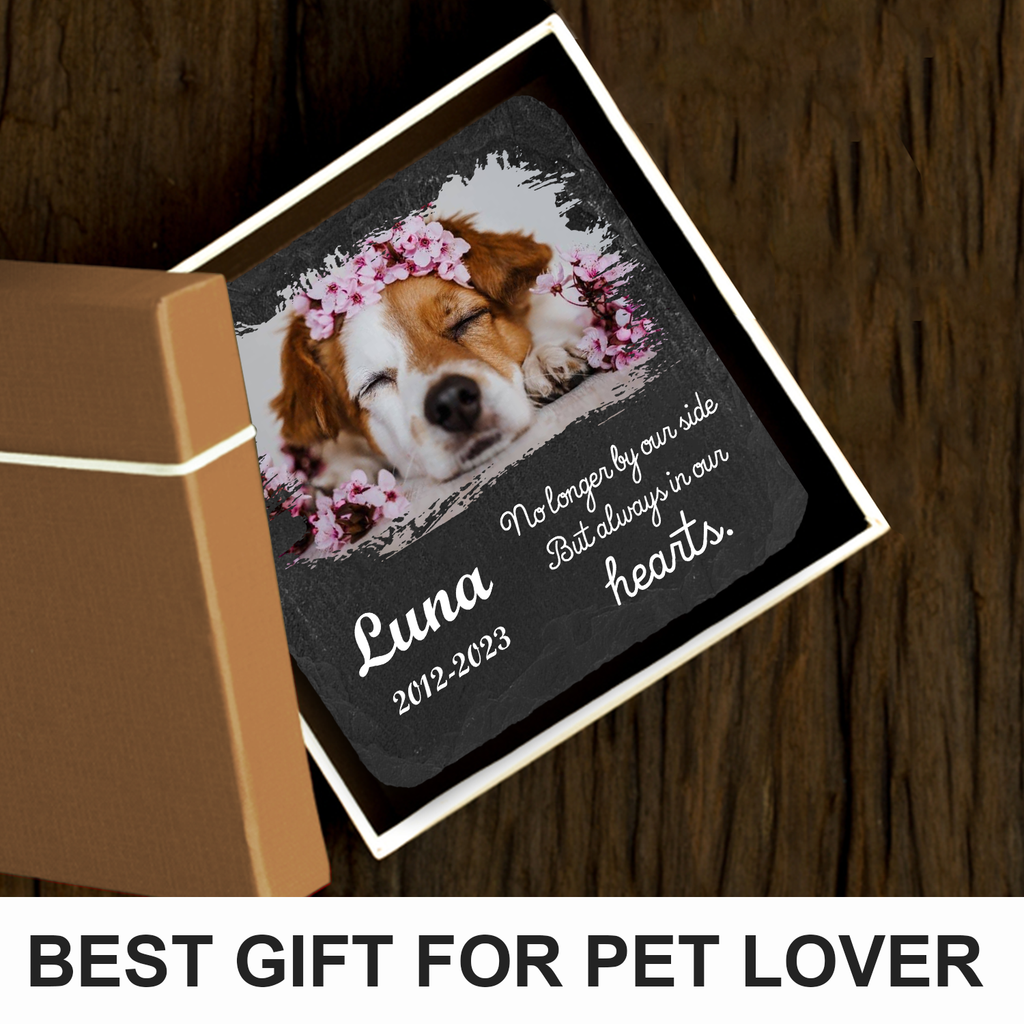 Custom Pet Photo No Longer By Our Side Custom Dog Memorial Stone, Pet Memorial Gifts - Personalized Custom Memorial Tomstone