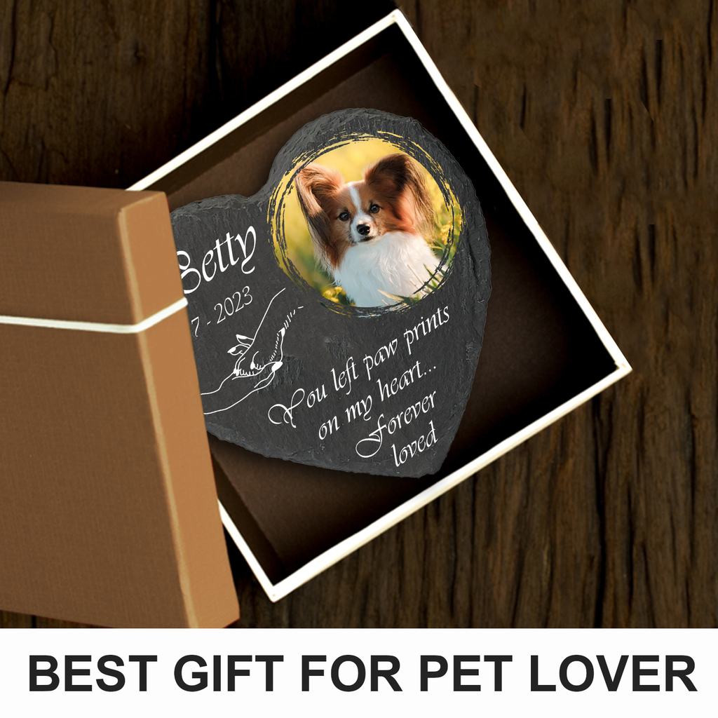 Holding Hand Dog Photo You Left Paw Prints On My Heart Custom Dog Memorial Stone, Pet Memorial Gifts - Personalized Custom Memorial Tombstone