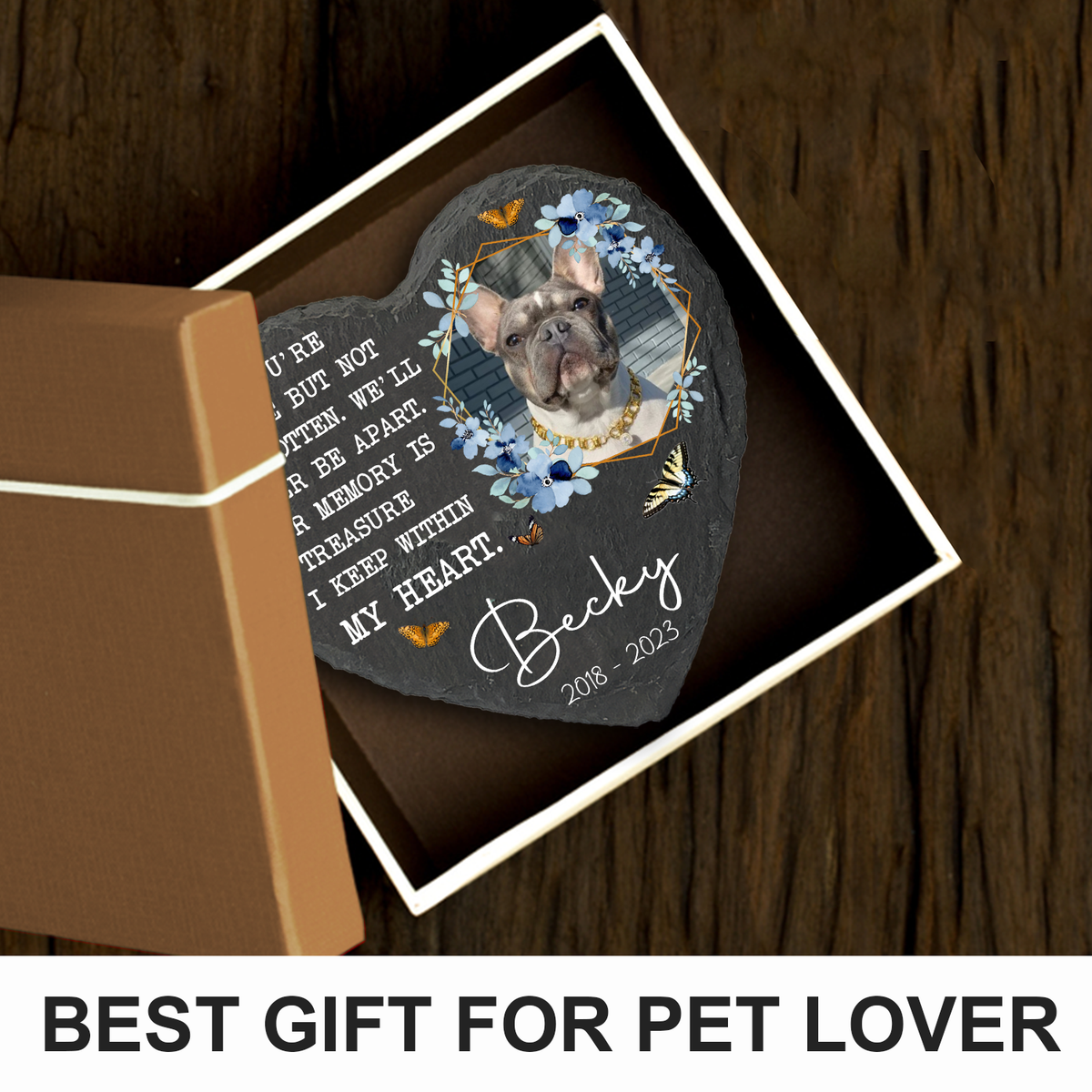 Blue Floral Butterfly Dog Photo You Are Gone But Not Forgotten Custom Dog Memorial Stone, Pet Memorial Gifts - Personalized Custom Memorial Tombstone