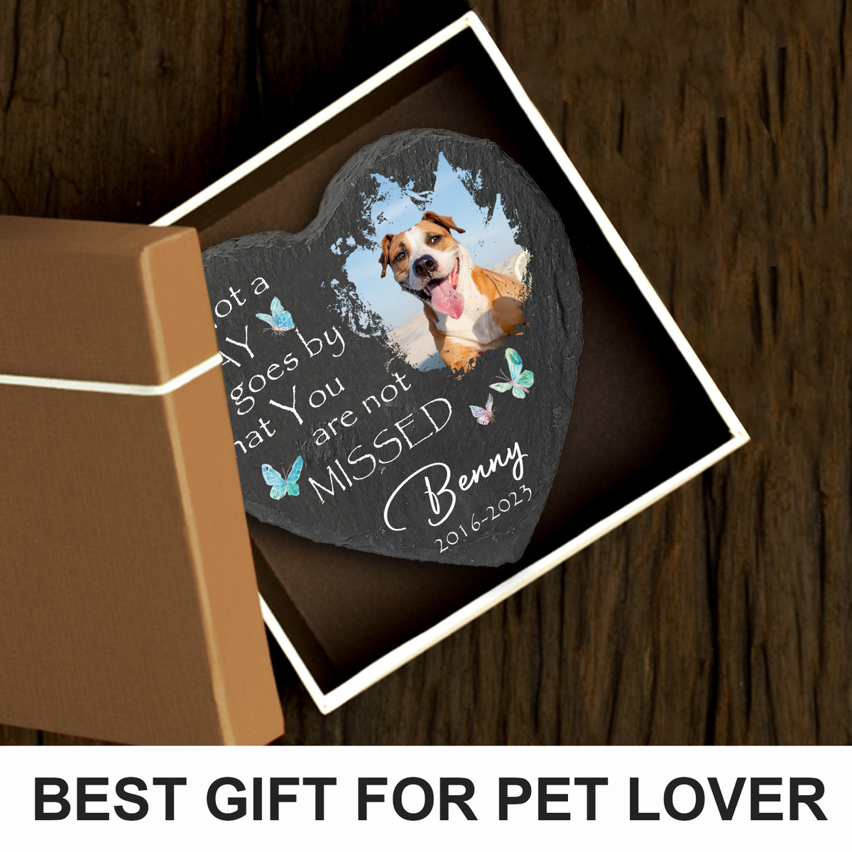 Dog Photo Blue Butterly Butterfly Custom Dog Memorial Stone, Pet Memorial Gifts - Personalized Custom Memorial Tomstone