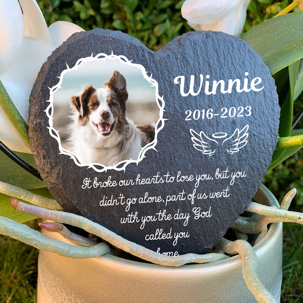 Crown Of Thorns It Broke Our Heart To Lose You Custom Dog Memorial Stone, Pet Memorial Gifts - Personalized Custom Memorial Tombstone