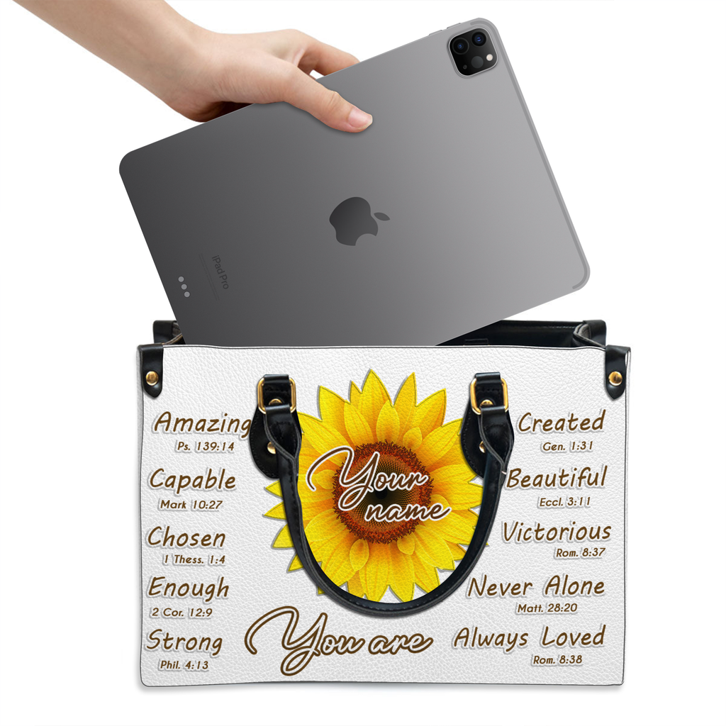 Sunflower Identity In Christ You Are - Personalized Custom Leather Bag