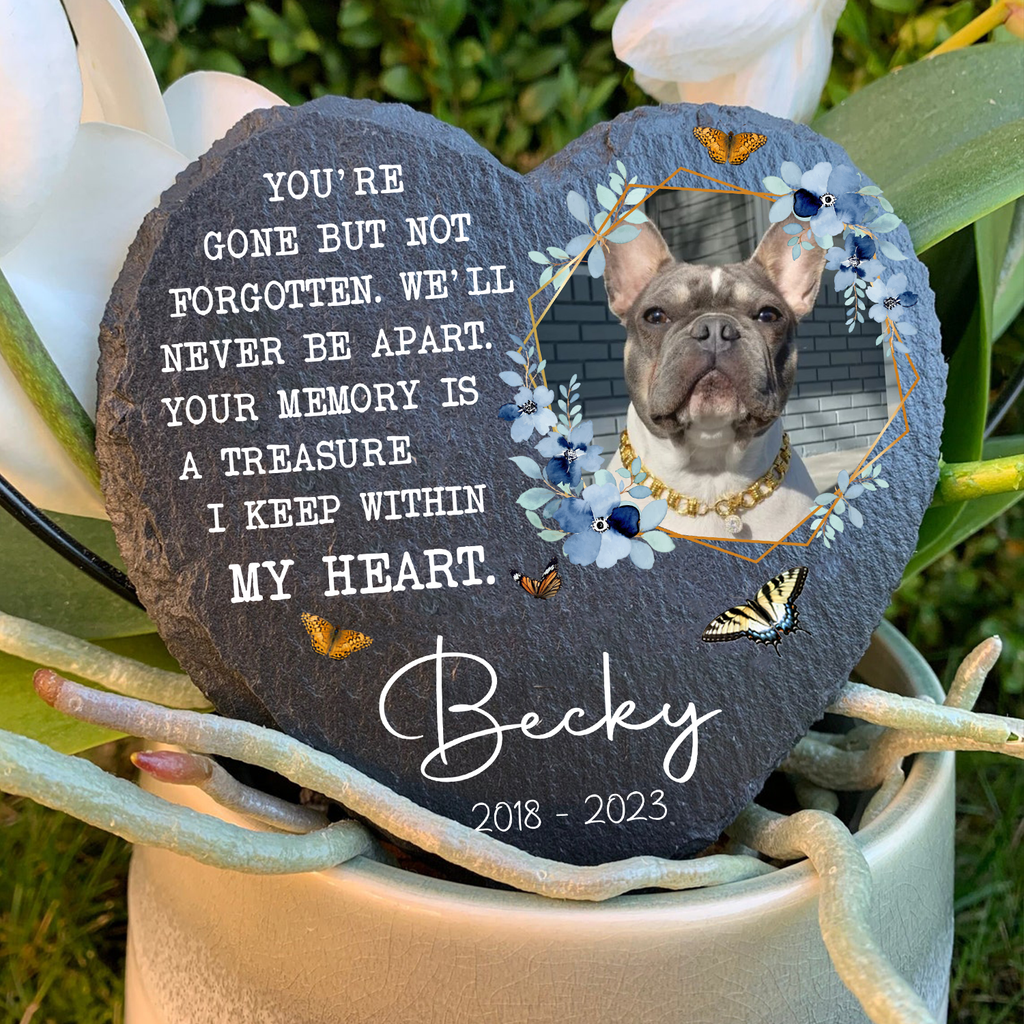 Blue Floral Butterfly Dog Photo You Are Gone But Not Forgotten Custom Dog Memorial Stone, Pet Memorial Gifts - Personalized Custom Memorial Tombstone