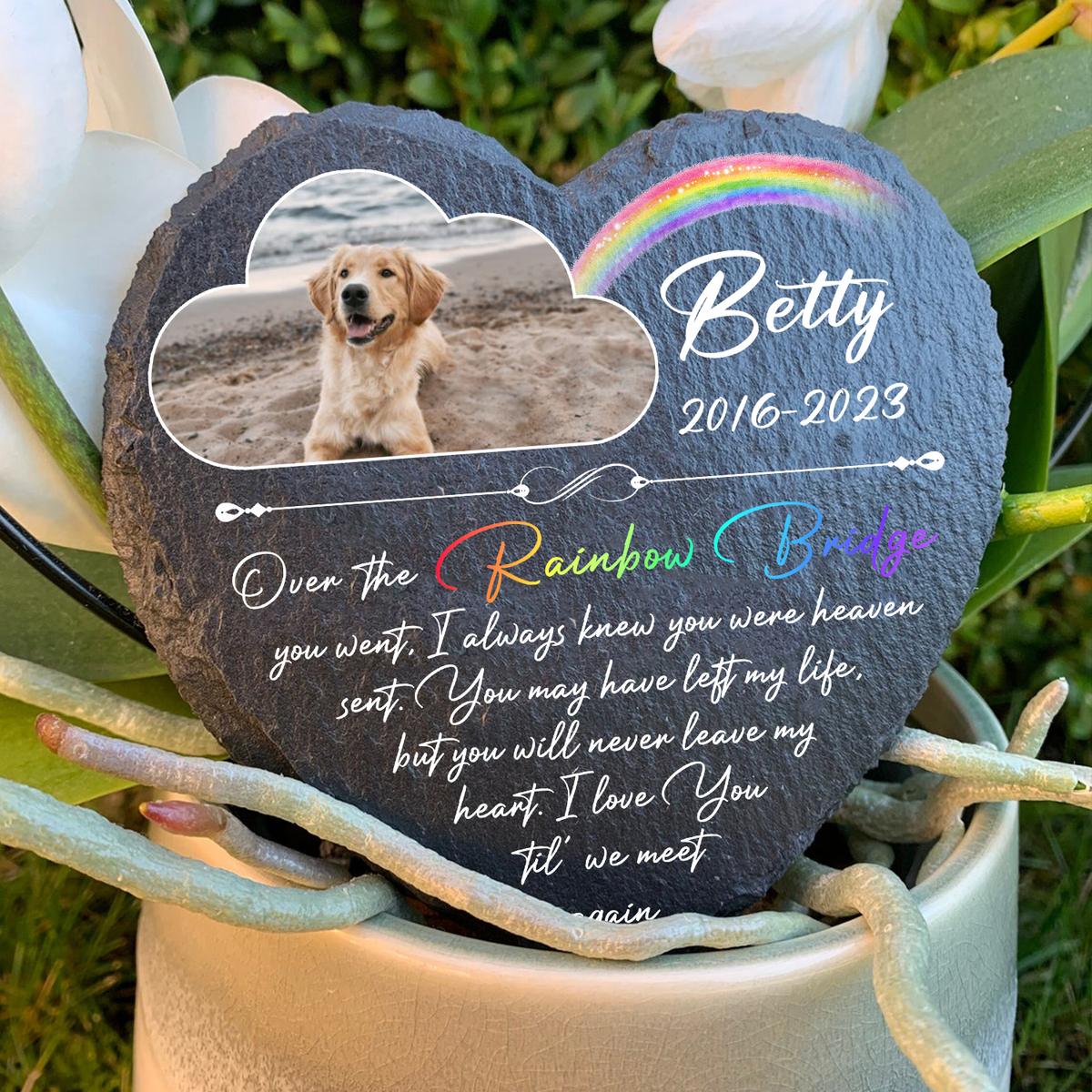 Rainbow Dog Photo Until We Meet Again Custom Dog Memorial Stone, Pet Memorial Gifts - Personalized Custom Memorial Tomstone