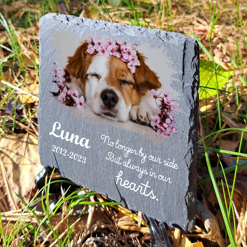 Custom Pet Photo No Longer By Our Side Custom Dog Memorial Stone, Pet Memorial Gifts - Personalized Custom Memorial Tomstone