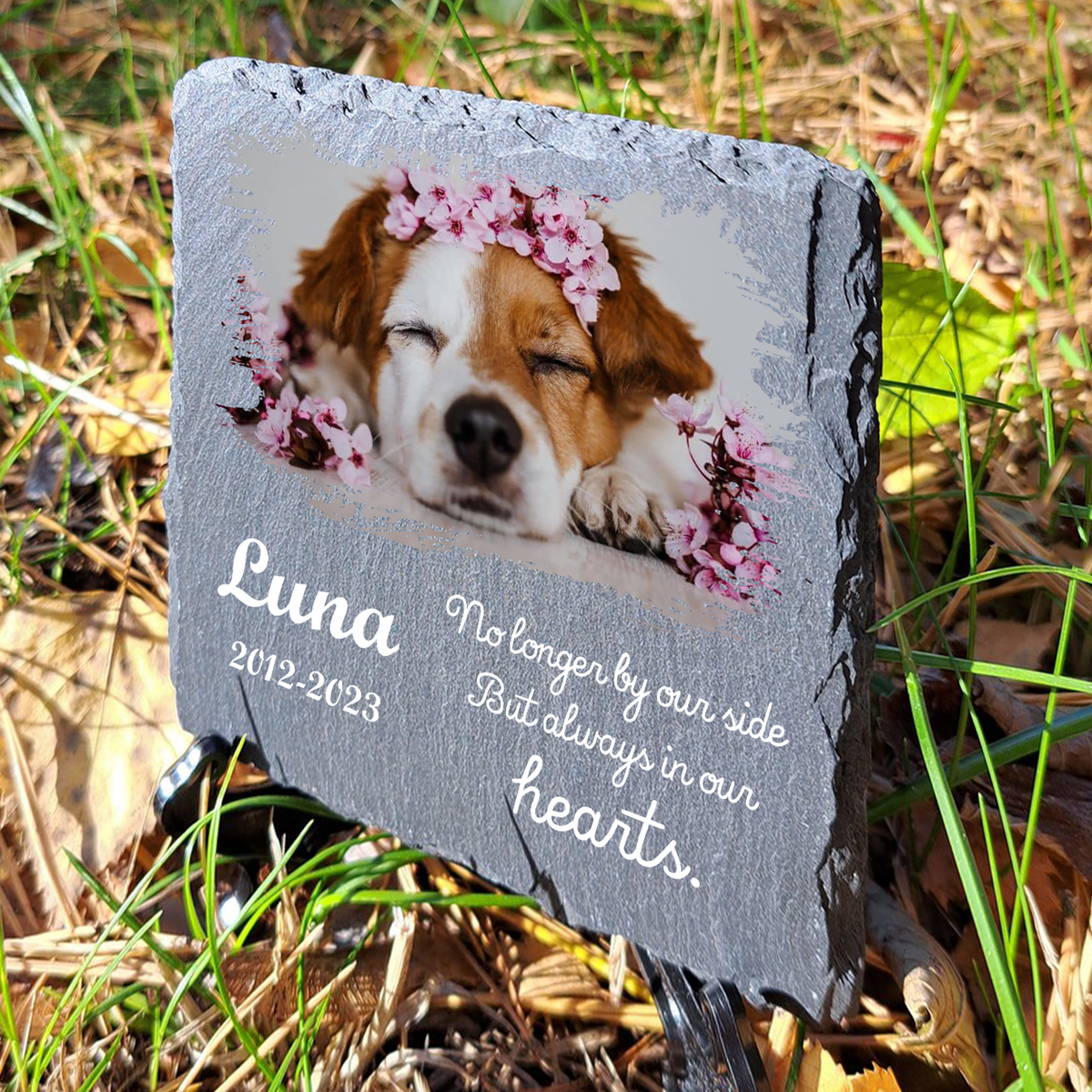 Custom Pet Photo No Longer By Our Side Custom Dog Memorial Stone, Pet Memorial Gifts - Personalized Custom Memorial Tomstone