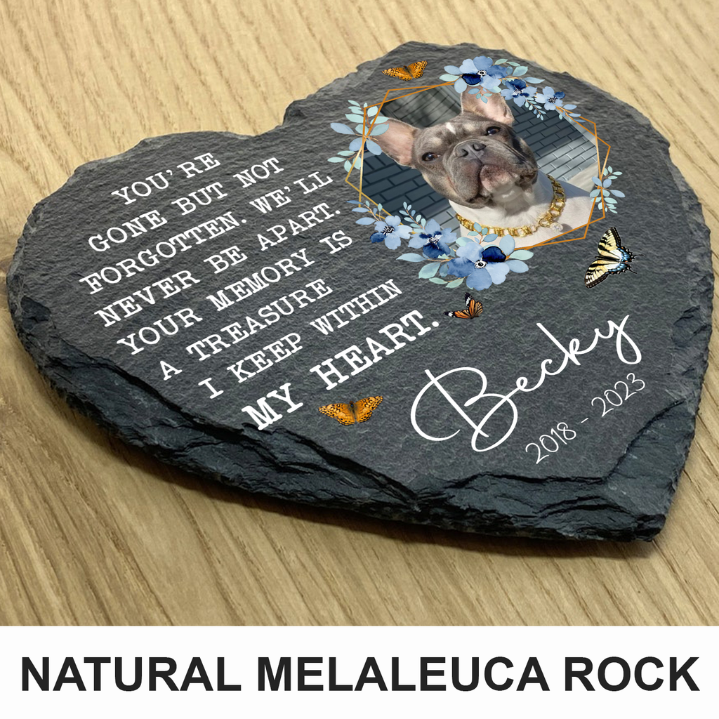 Blue Floral Butterfly Dog Photo You Are Gone But Not Forgotten Custom Dog Memorial Stone, Pet Memorial Gifts - Personalized Custom Memorial Tombstone